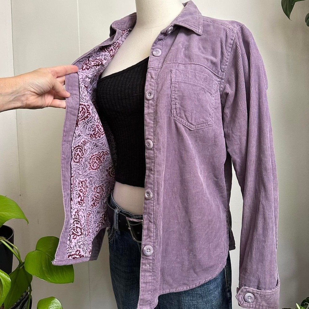 Columbia Womens Y2K Lavender Corduroy Shirt Jacket Paisley Lining Purple Small